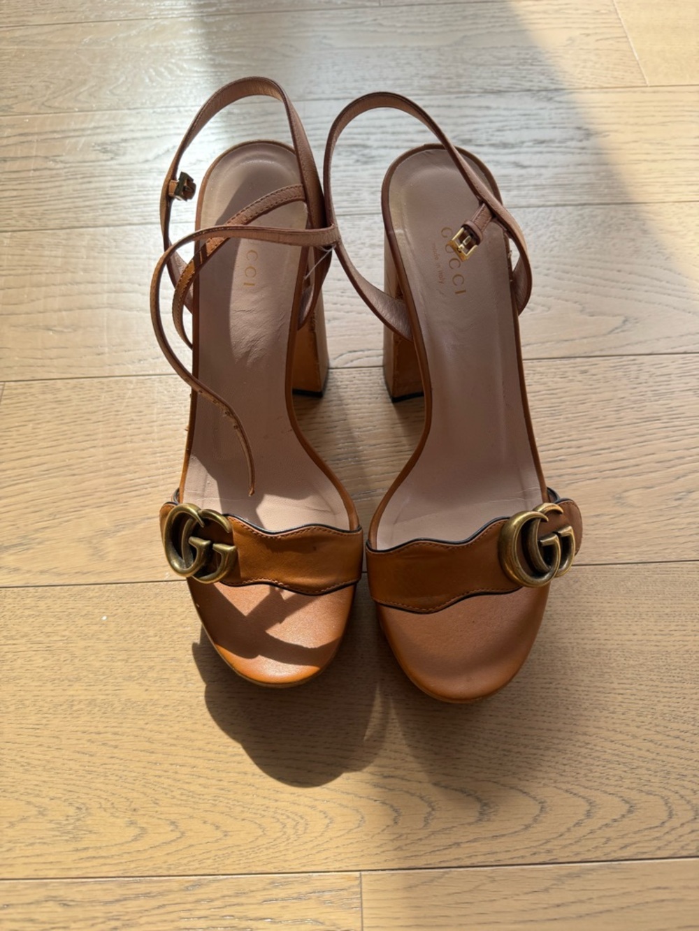 Gucci Brown Leather GG Buckle Slingback Heels